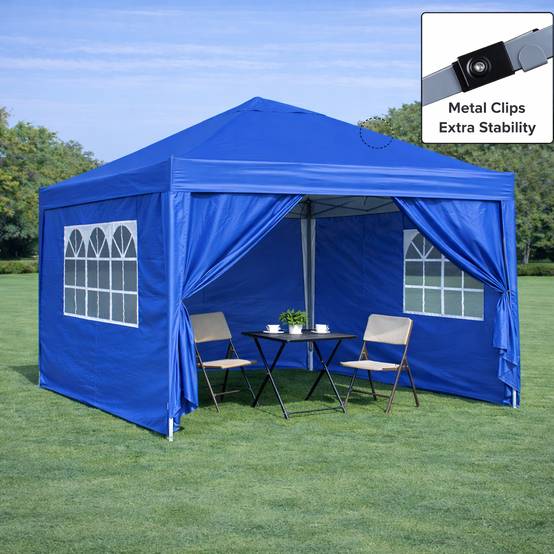 ComfortXL - Tonnelle pliante de jardin en acier imperméable anti-UV avec 4 murs 3x3m bleu - ComfortXL Outdoor Living - Image 6