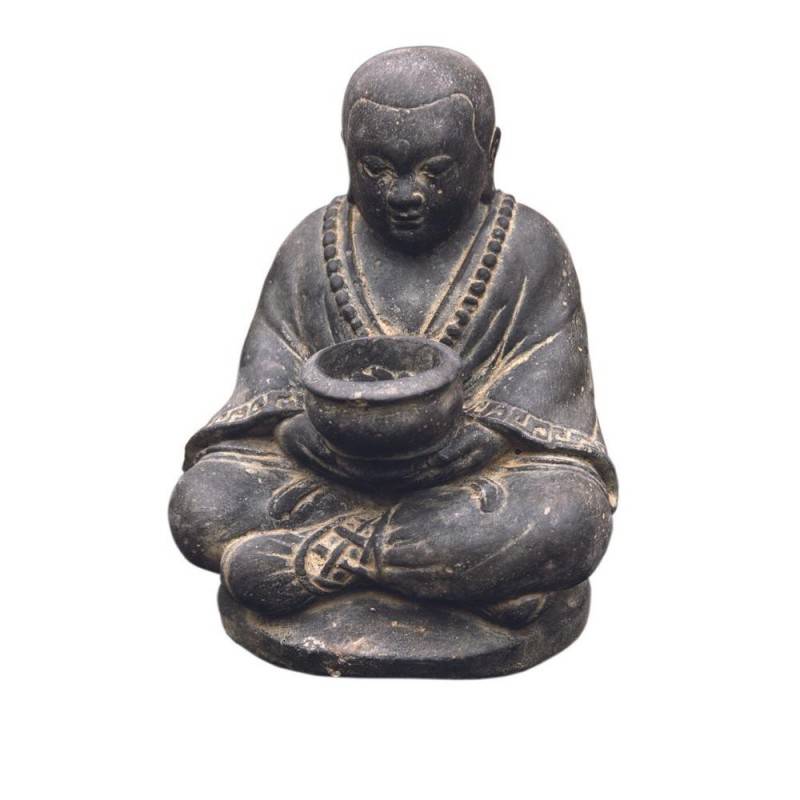 Jardinex - Statuette jardin moine assis avec photophore 20 cm - Gris anthracite 20 cm - Jardinex