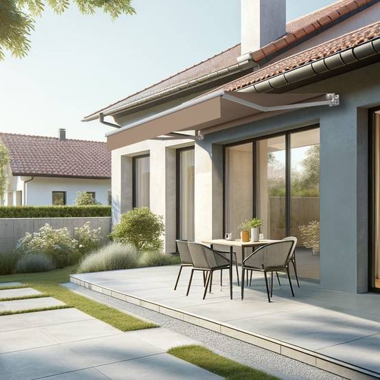 Store banne loggia LOCUS 3,00x2,00m (Motorisé à Télécommande - Taupe - Blanc) - Alia Productions - Imagen 1