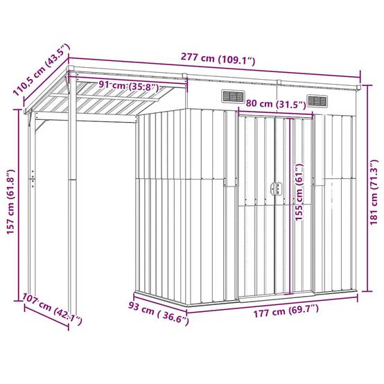 Vidaxl - Abri de jardin avec toit prolongé marron clair 277x107x181 cm vidaXL 364528 - Image 3