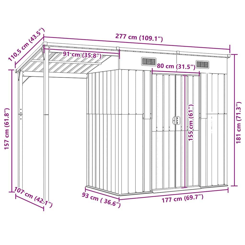 Vidaxl - Abri de jardin avec toit prolongé marron clair 277x107x181 cm vidaXL 364528 - Image 3