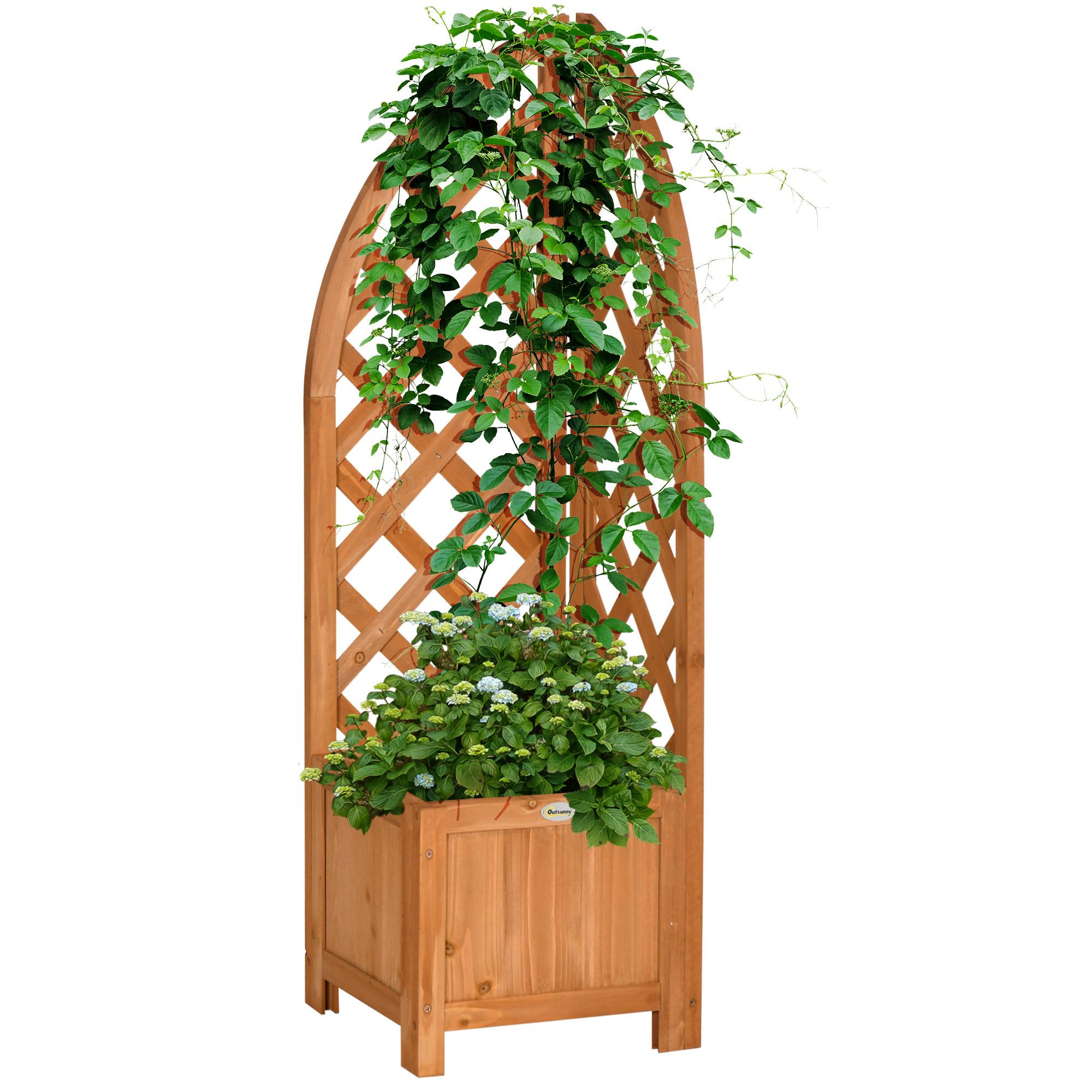 Jardinière avec espalier angle, drainage, résistant intempéries, bois, 32x32x108 cm - Image 1