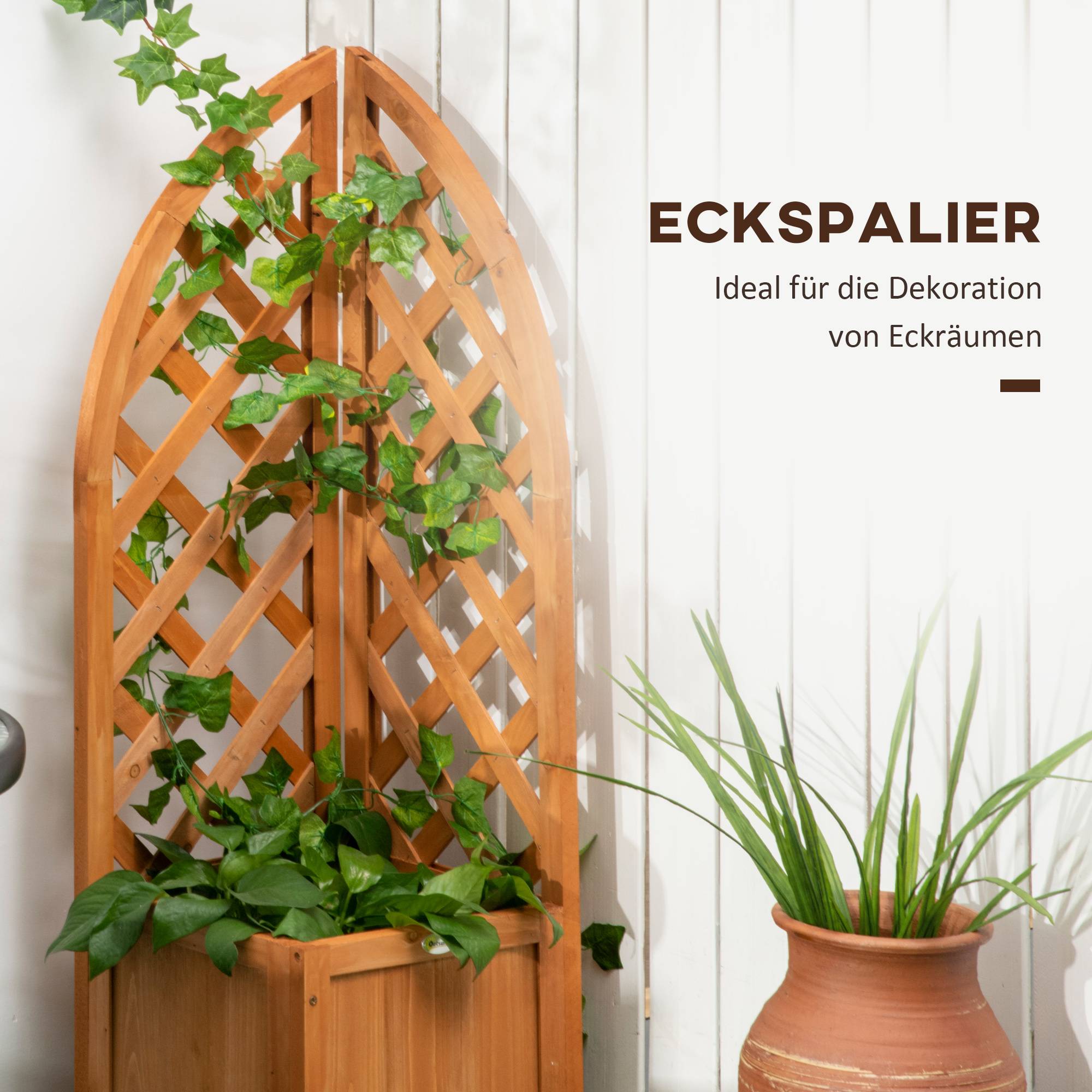 Jardinière avec espalier angle, drainage, résistant intempéries, bois, 32x32x108 cm - Image 8