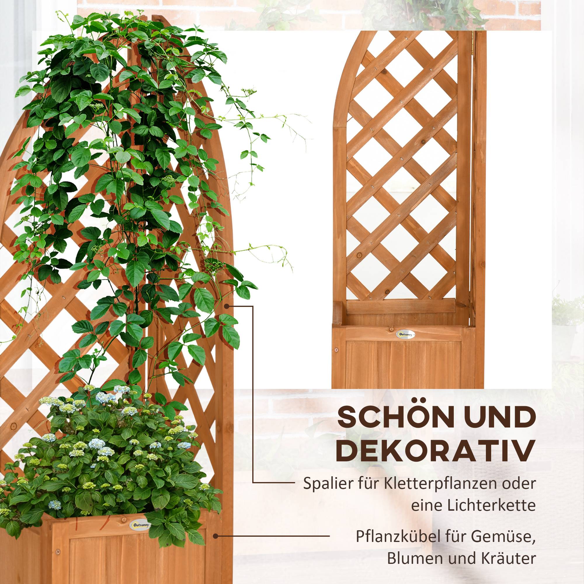 Jardinière avec espalier angle, drainage, résistant intempéries, bois, 32x32x108 cm - Image 6