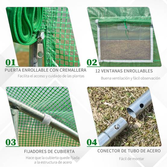 ComfortXL - Serre de Jardin Tunnel XXL 24m² Acier Galvanisé et Bâche PE 12 Fenêtres 8x3x2 m Vert - ComfortXL Outdoor Living - Image 7