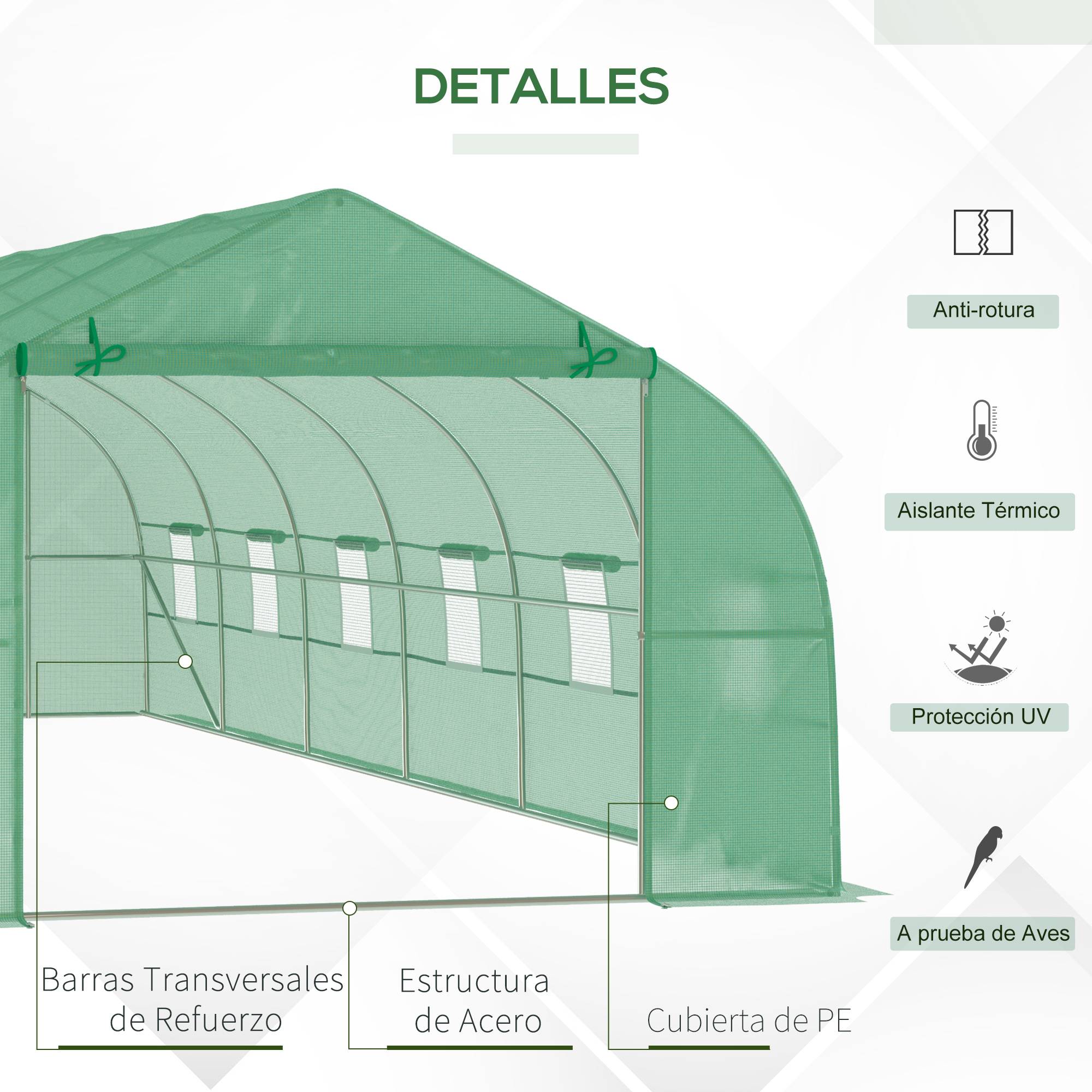 ComfortXL - Serre de Jardin Tunnel XXL 24m² Acier Galvanisé et Bâche PE 12 Fenêtres 8x3x2 m Vert - ComfortXL Outdoor Living - Image 6