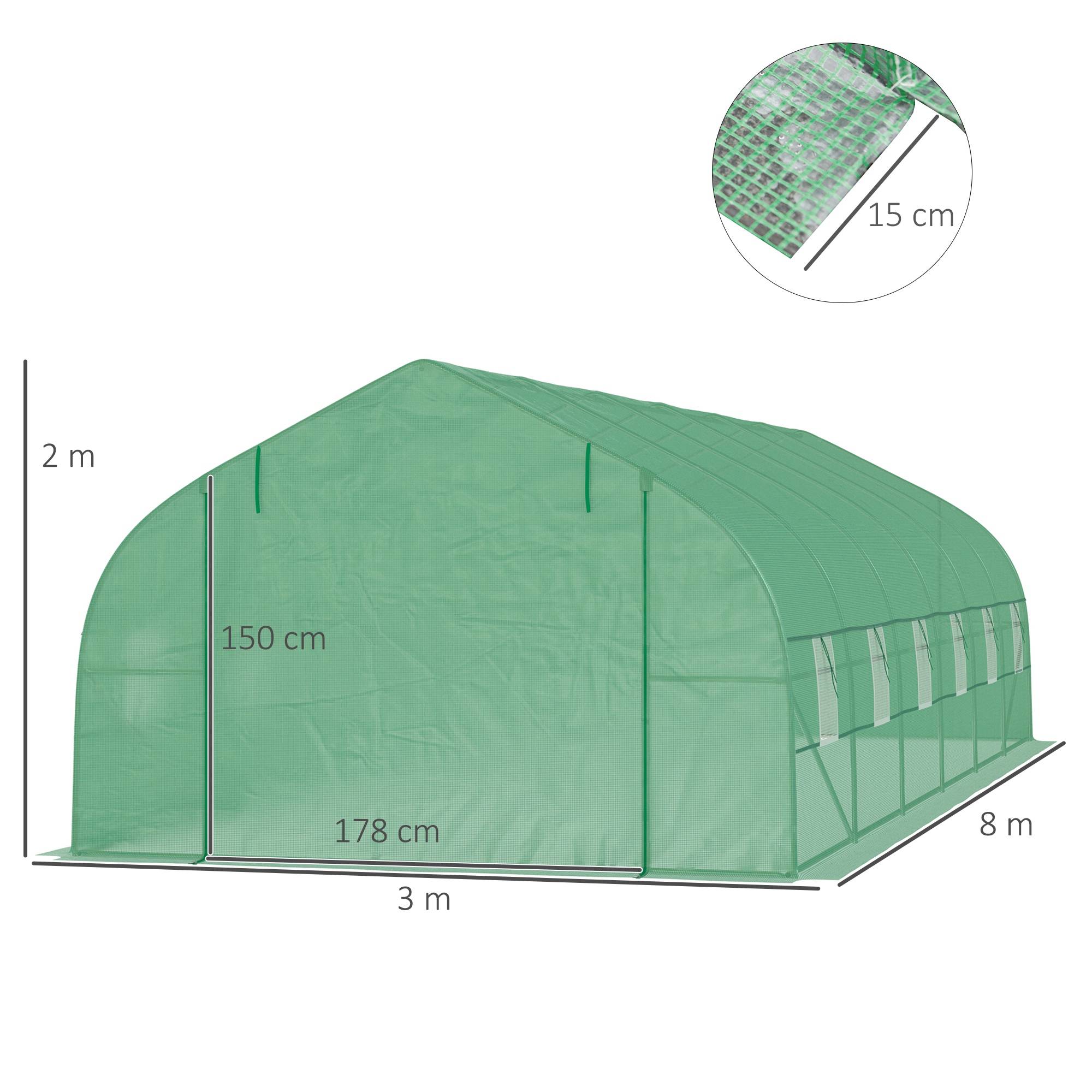 ComfortXL - Serre de Jardin Tunnel XXL 24m² Acier Galvanisé et Bâche PE 12 Fenêtres 8x3x2 m Vert - ComfortXL Outdoor Living - Image 5