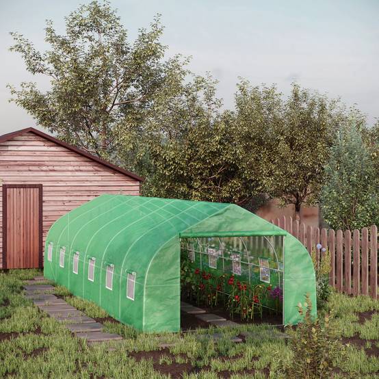 ComfortXL - Serre de Jardin Tunnel XXL 24m² Acier Galvanisé et Bâche PE 12 Fenêtres 8x3x2 m Vert - ComfortXL Outdoor Living - Image 3