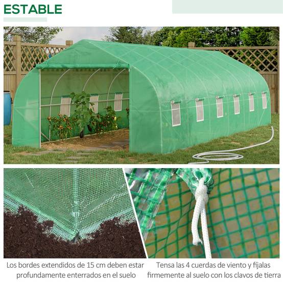 ComfortXL - Serre de Jardin Tunnel XXL 24m² Acier Galvanisé et Bâche PE 12 Fenêtres 8x3x2 m Vert - ComfortXL Outdoor Living - Image 8