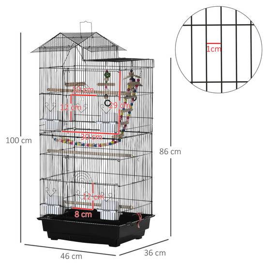 Cage à oiseaux 46 x 36 x 100 cm 4 mangeoires 3 perchoirs cage pour perruche calopsitte conure pinson canaris - Image 5