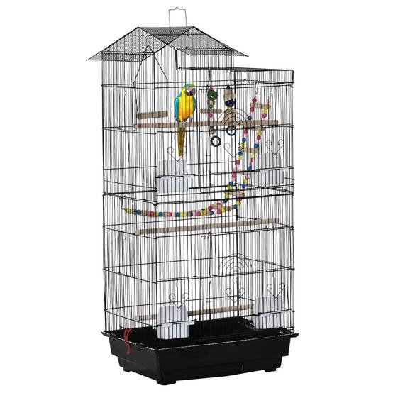 Cage à oiseaux 46 x 36 x 100 cm 4 mangeoires 3 perchoirs cage pour perruche calopsitte conure pinson canaris - Image 1