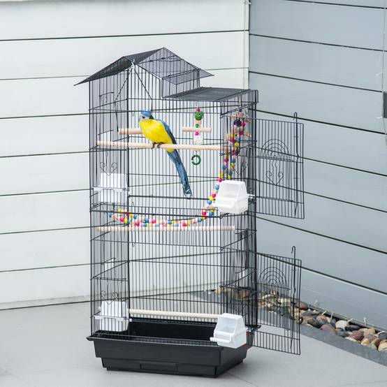 Cage à oiseaux 46 x 36 x 100 cm 4 mangeoires 3 perchoirs cage pour perruche calopsitte conure pinson canaris - Image 3
