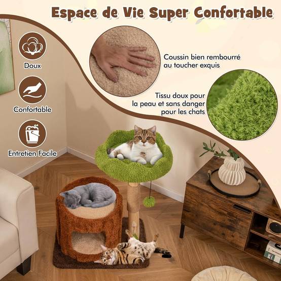 Costway - COSTWAY Arbre a Chat Design 73 cm, en Bois, 2 Plateformes, Poteaux à Griffer en Jute, Petit Arbre a Chat, Planche à Griffer en Sisal - Image 6