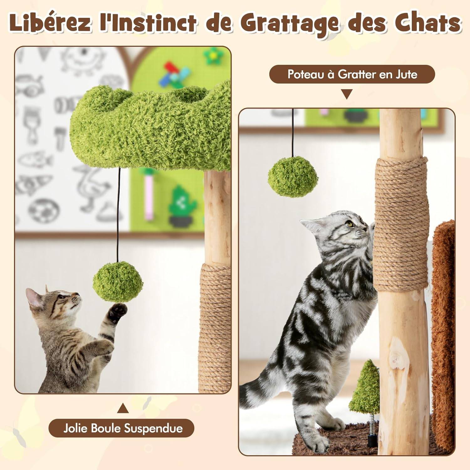 Costway - COSTWAY Arbre a Chat Design 73 cm, en Bois, 2 Plateformes, Poteaux à Griffer en Jute, Petit Arbre a Chat, Planche à Griffer en Sisal - Image 5