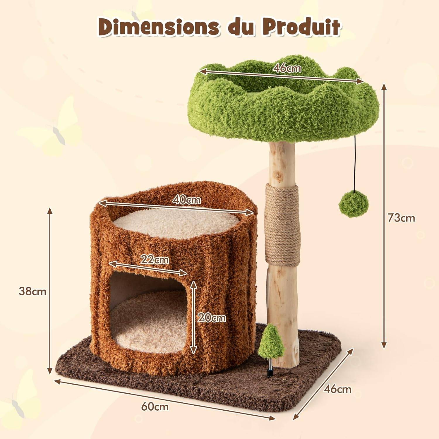 Costway - COSTWAY Arbre a Chat Design 73 cm, en Bois, 2 Plateformes, Poteaux à Griffer en Jute, Petit Arbre a Chat, Planche à Griffer en Sisal - Image 3