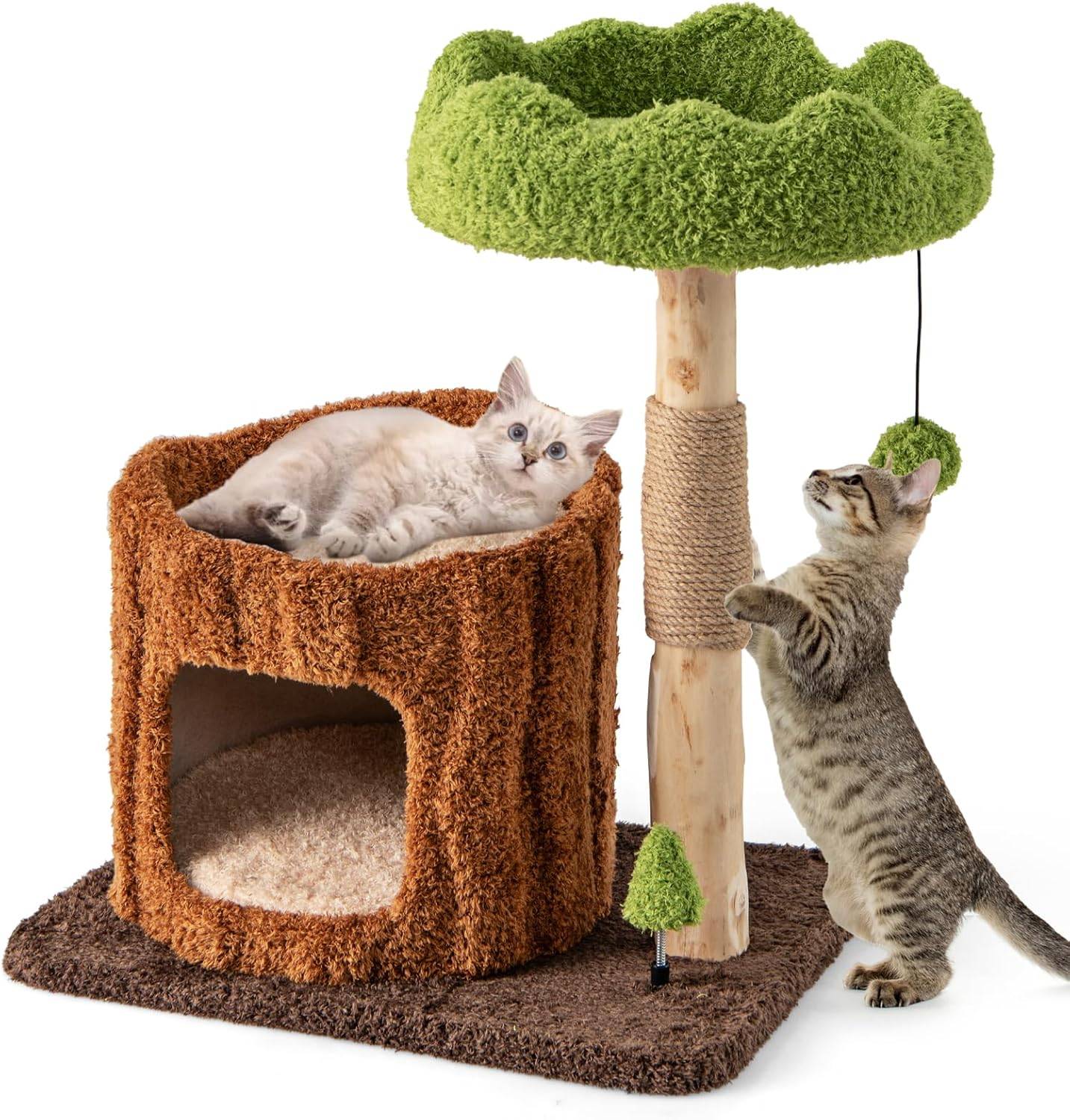 Costway - COSTWAY Arbre a Chat Design 73 cm, en Bois, 2 Plateformes, Poteaux à Griffer en Jute, Petit Arbre a Chat, Planche à Griffer en Sisal - Image 1