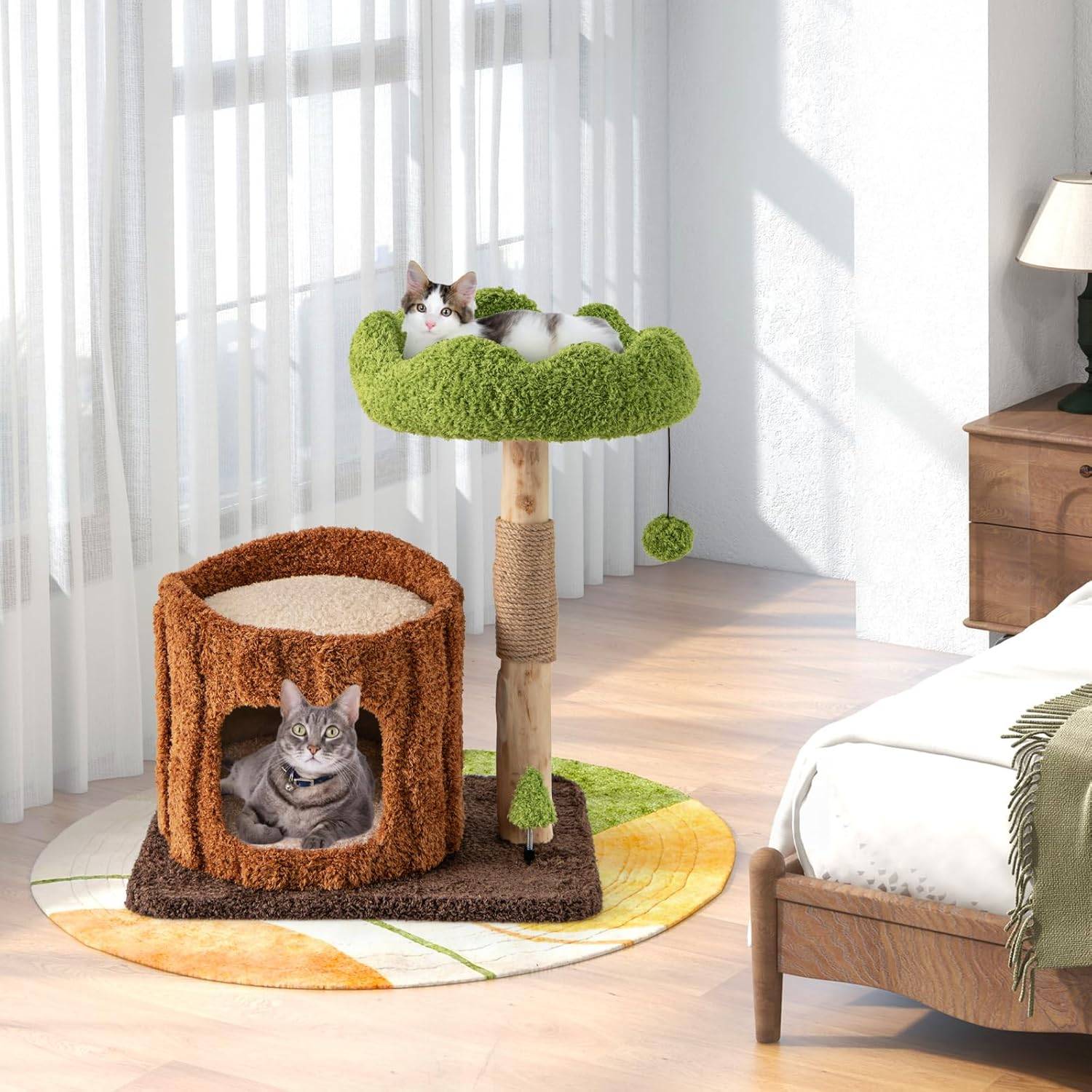 Costway - COSTWAY Arbre a Chat Design 73 cm, en Bois, 2 Plateformes, Poteaux à Griffer en Jute, Petit Arbre a Chat, Planche à Griffer en Sisal - Image 2