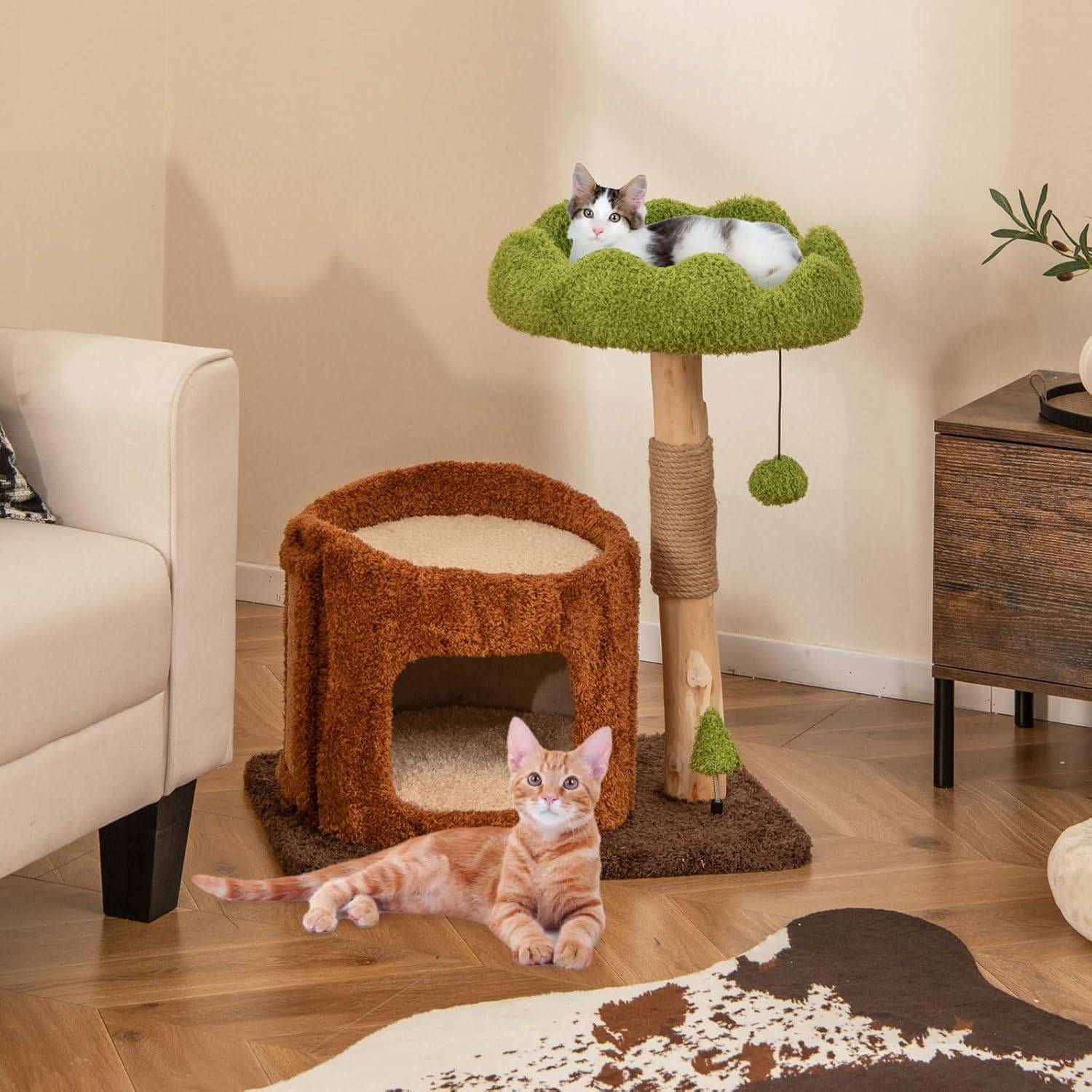 Costway - COSTWAY Arbre a Chat Design 73 cm, en Bois, 2 Plateformes, Poteaux à Griffer en Jute, Petit Arbre a Chat, Planche à Griffer en Sisal - Image 8
