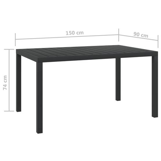 Table de jardin | Table d'extérieur noir 150 x 90 x 74 cm Aluminium et WPC - Image 5