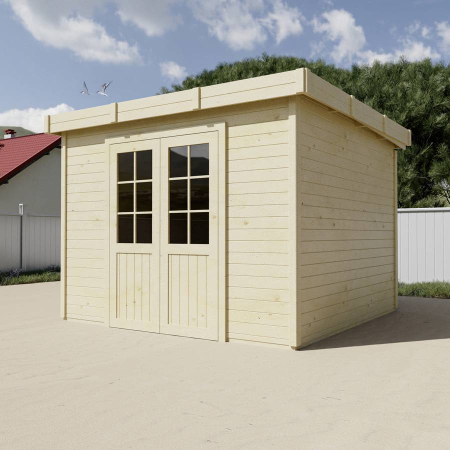 Habrita - Abri Madriers bois massif - 28 mm- surface extérieur 9,30 m2 - Toit plat - bac acier - Image 2