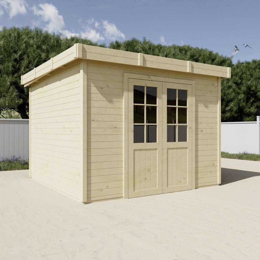 Habrita - Abri Madriers bois massif - 28 mm- surface extérieur 9,30 m2 - Toit plat - bac acier - Image 1