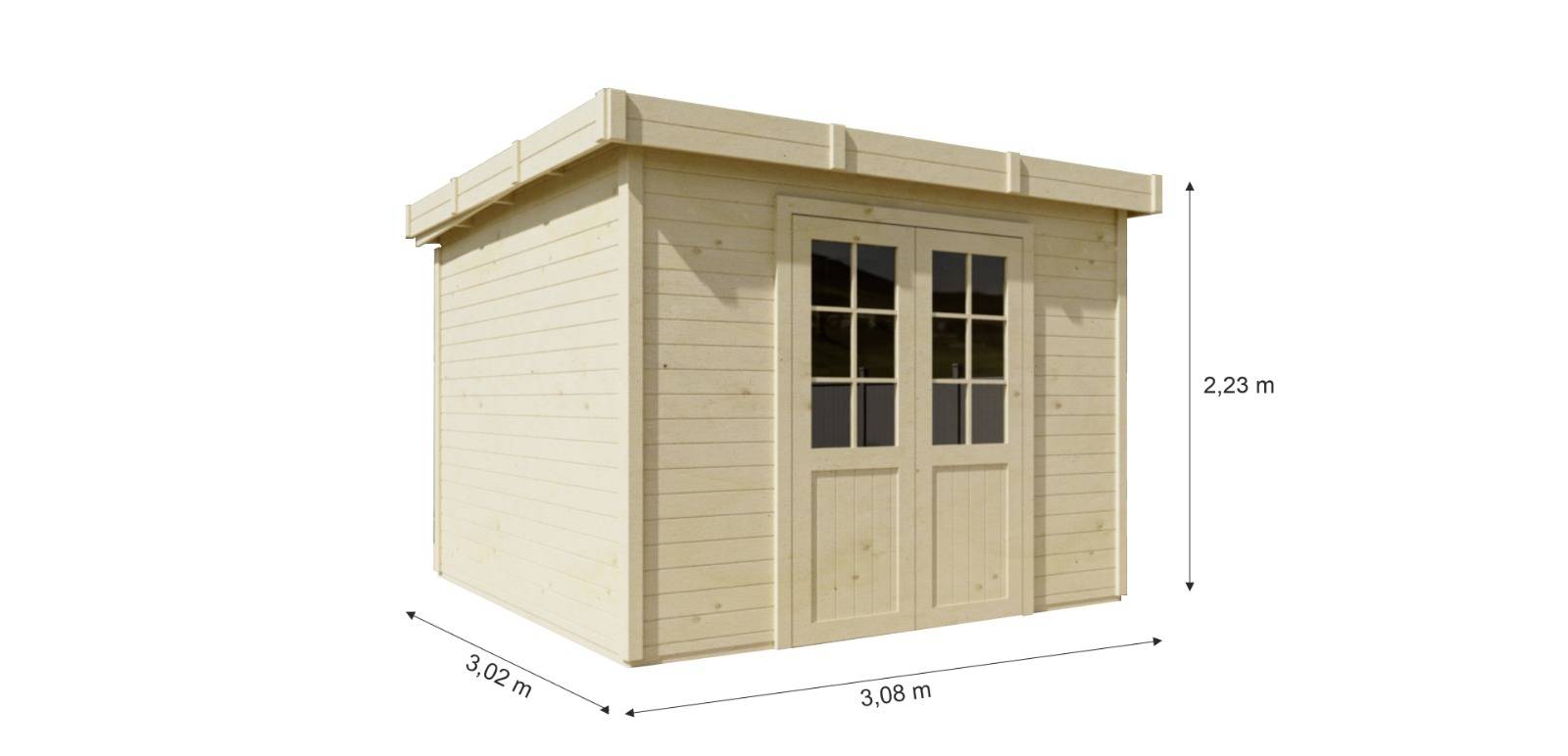 Habrita - Abri Madriers bois massif - 28 mm- surface extérieur 9,30 m2 - Toit plat - bac acier - Image 5