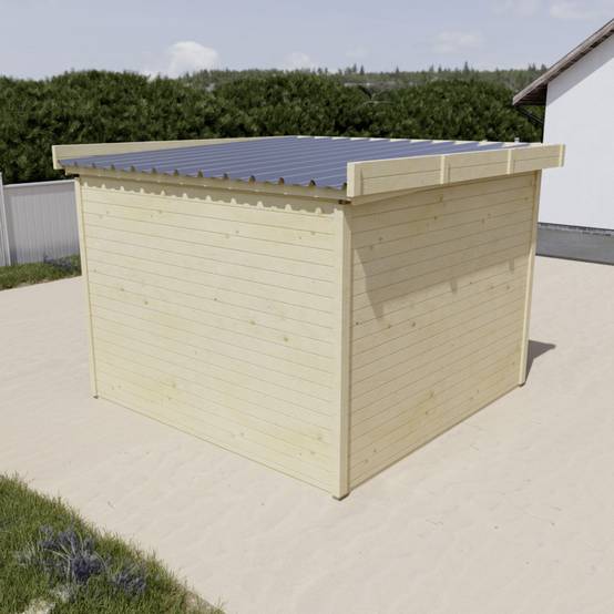 Habrita - Abri Madriers bois massif - 28 mm- surface extérieur 9,30 m2 - Toit plat - bac acier - Image 3