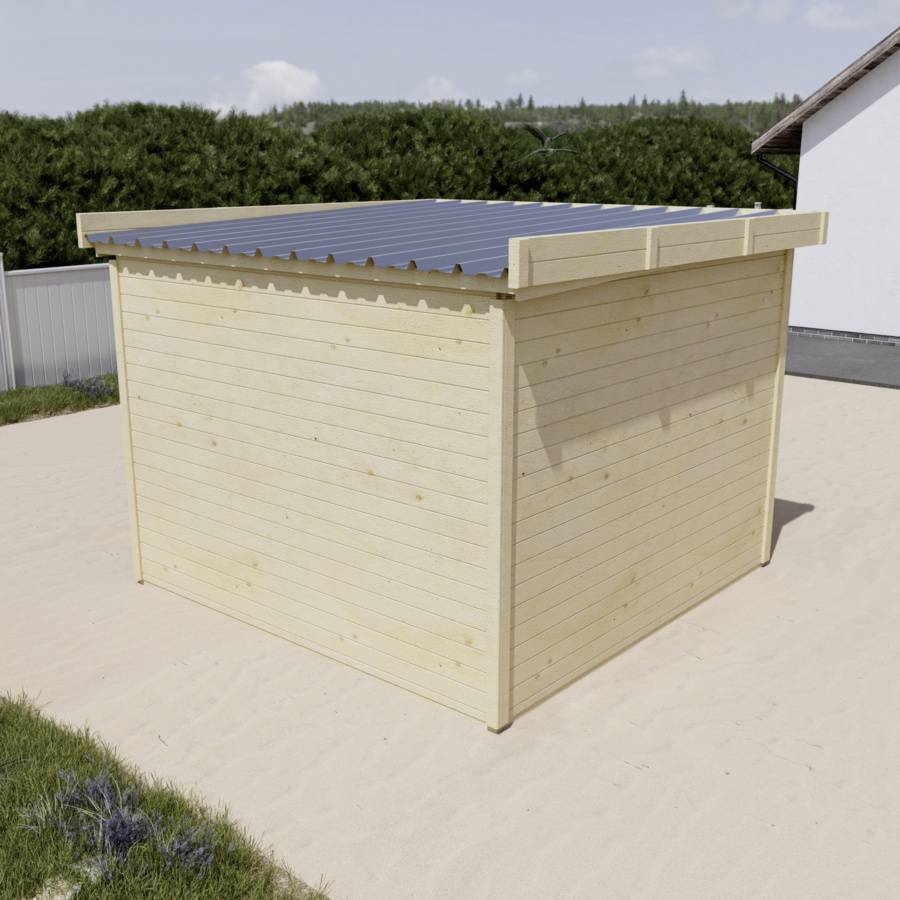 Habrita - Abri Madriers bois massif - 28 mm- surface extérieur 9,30 m2 - Toit plat - bac acier - Image 3
