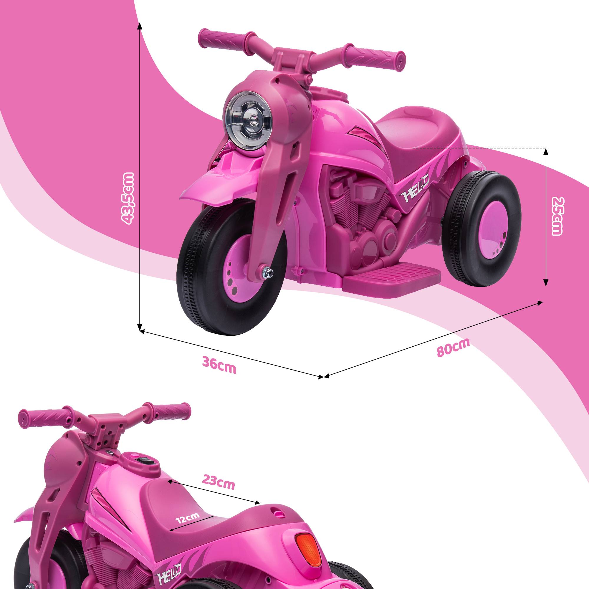 Moto électrique enfants 2-5 ans, 3 roues, 6 V, 3 km/h, avec fonction de bulles, effets lumineux et sonores, rose - Image 5