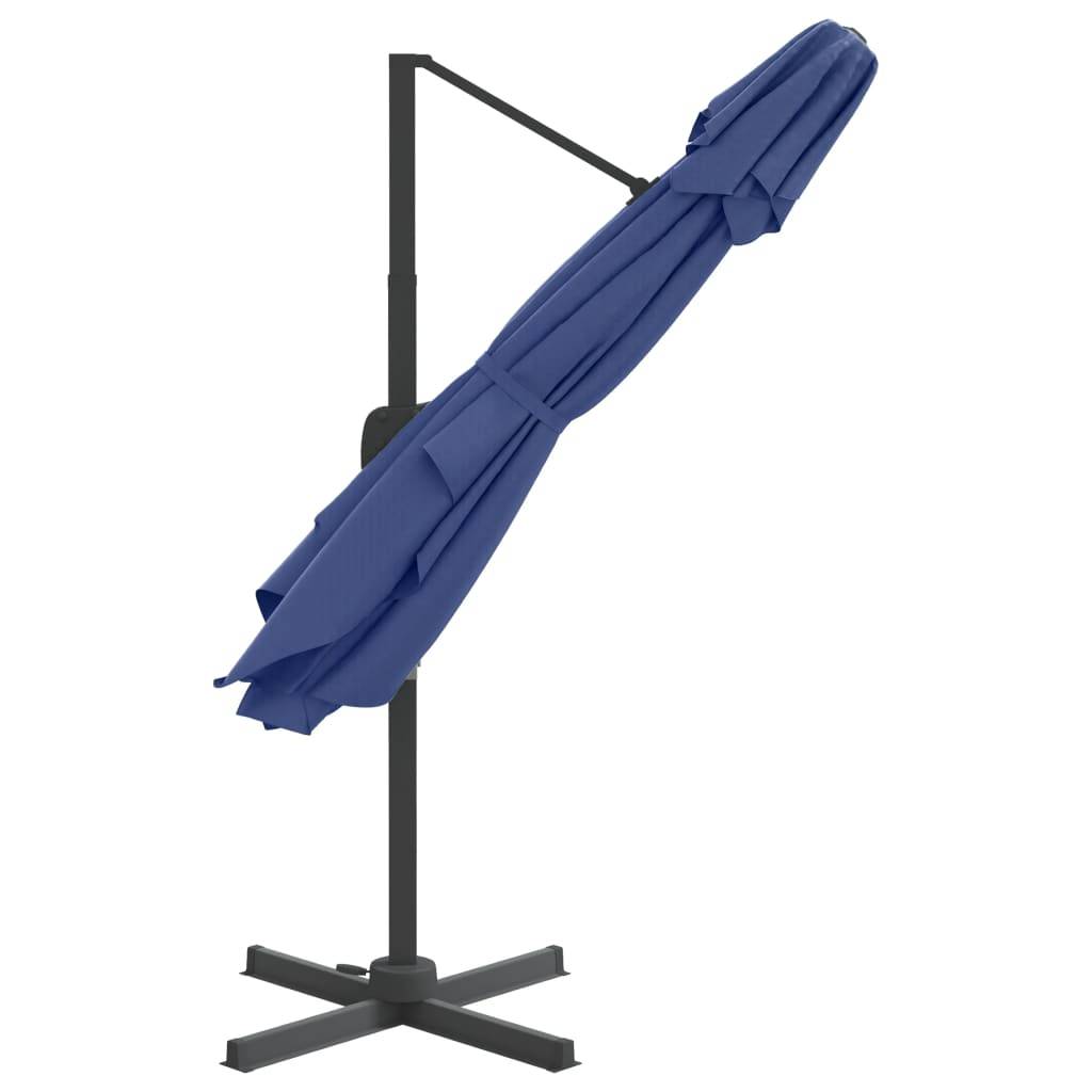 Helloshop26 - Parasol meuble de jardin cantilever à double toit 300 x 300 cm bleu azuré - Imagen 4