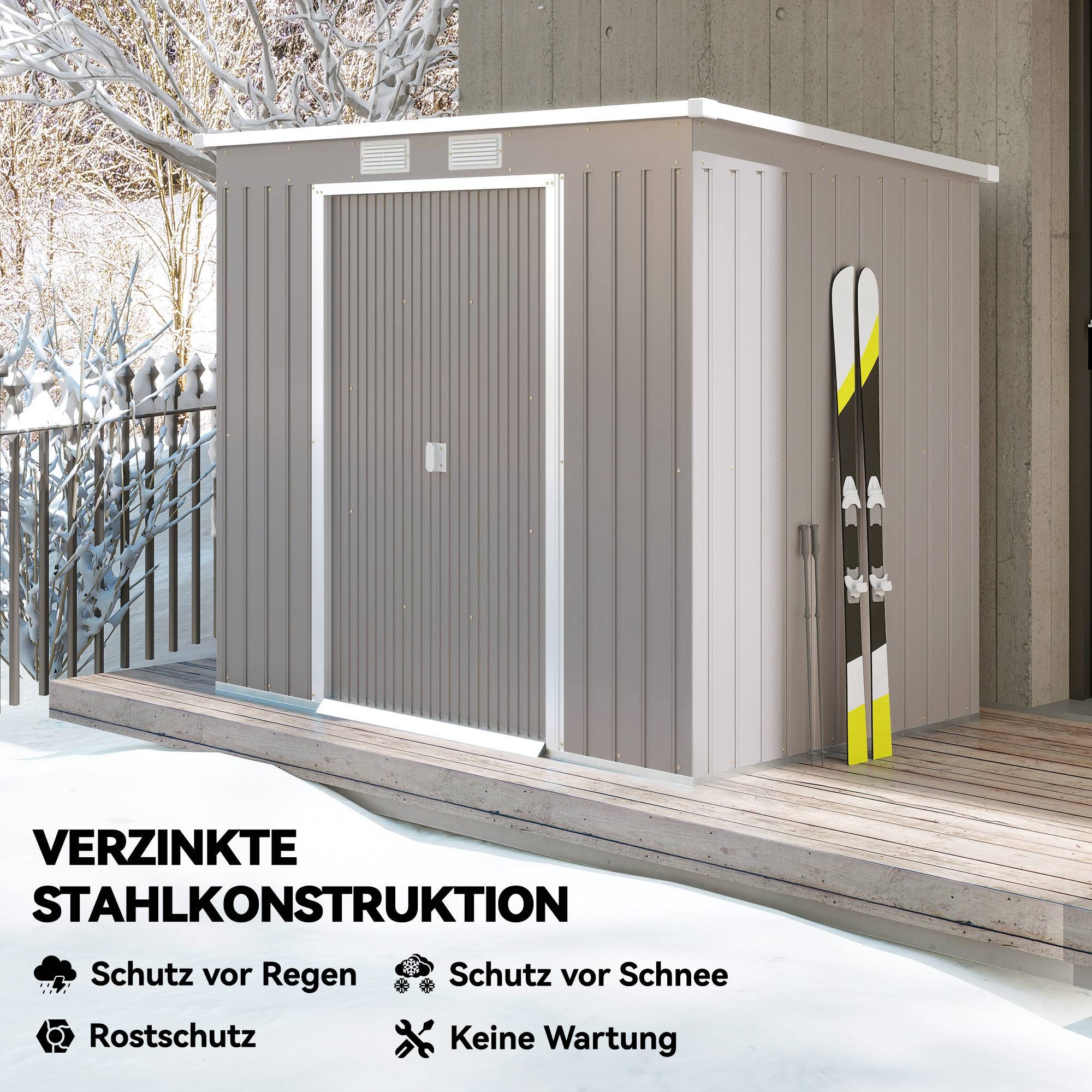 Abri de jardin acier galvanisé fenêtres aération portes coulissantes 213x130x172 cm gris clair cabanon jardin extérieur - Image 6
