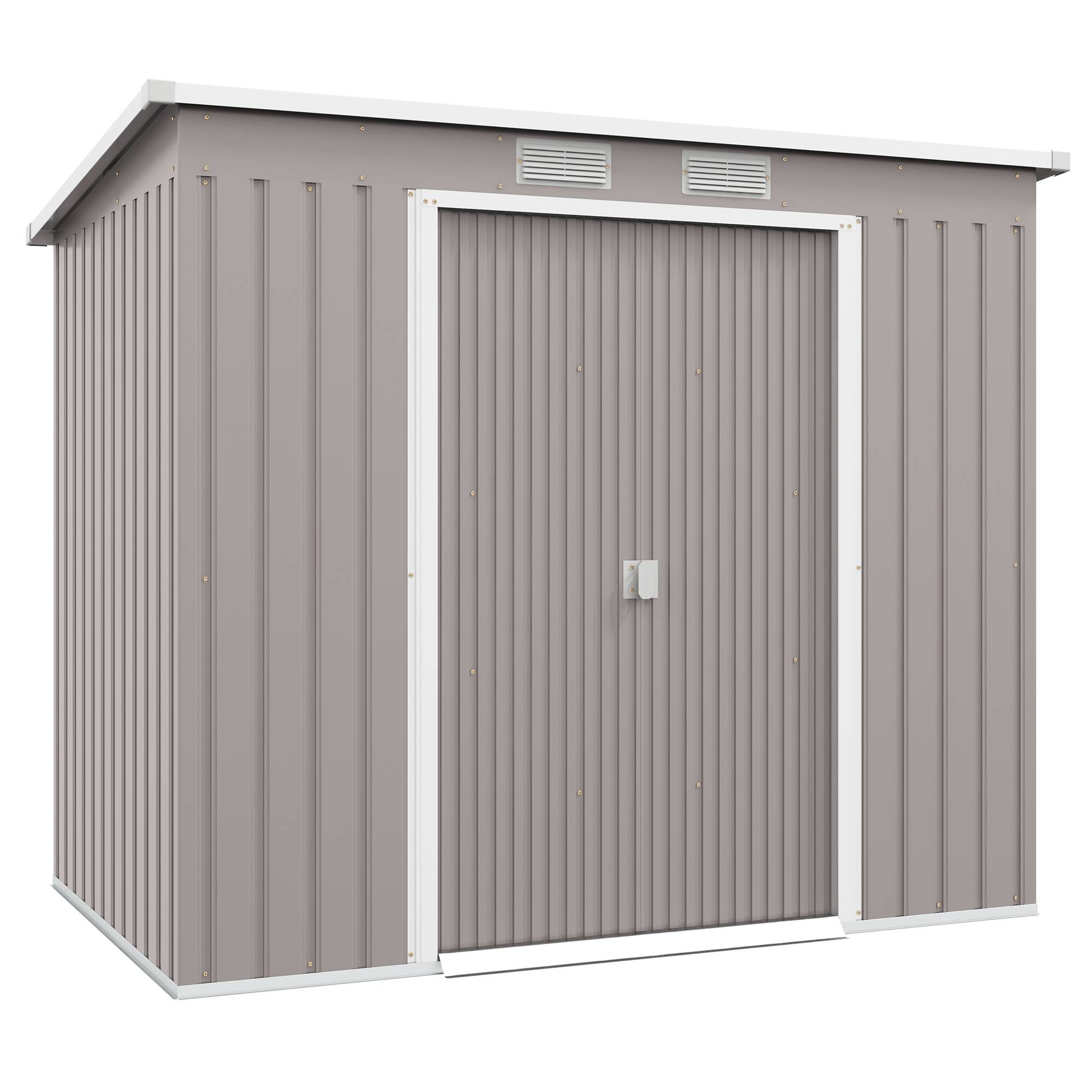 Abri de jardin acier galvanisé fenêtres aération portes coulissantes 213x130x172 cm gris clair cabanon jardin extérieur
