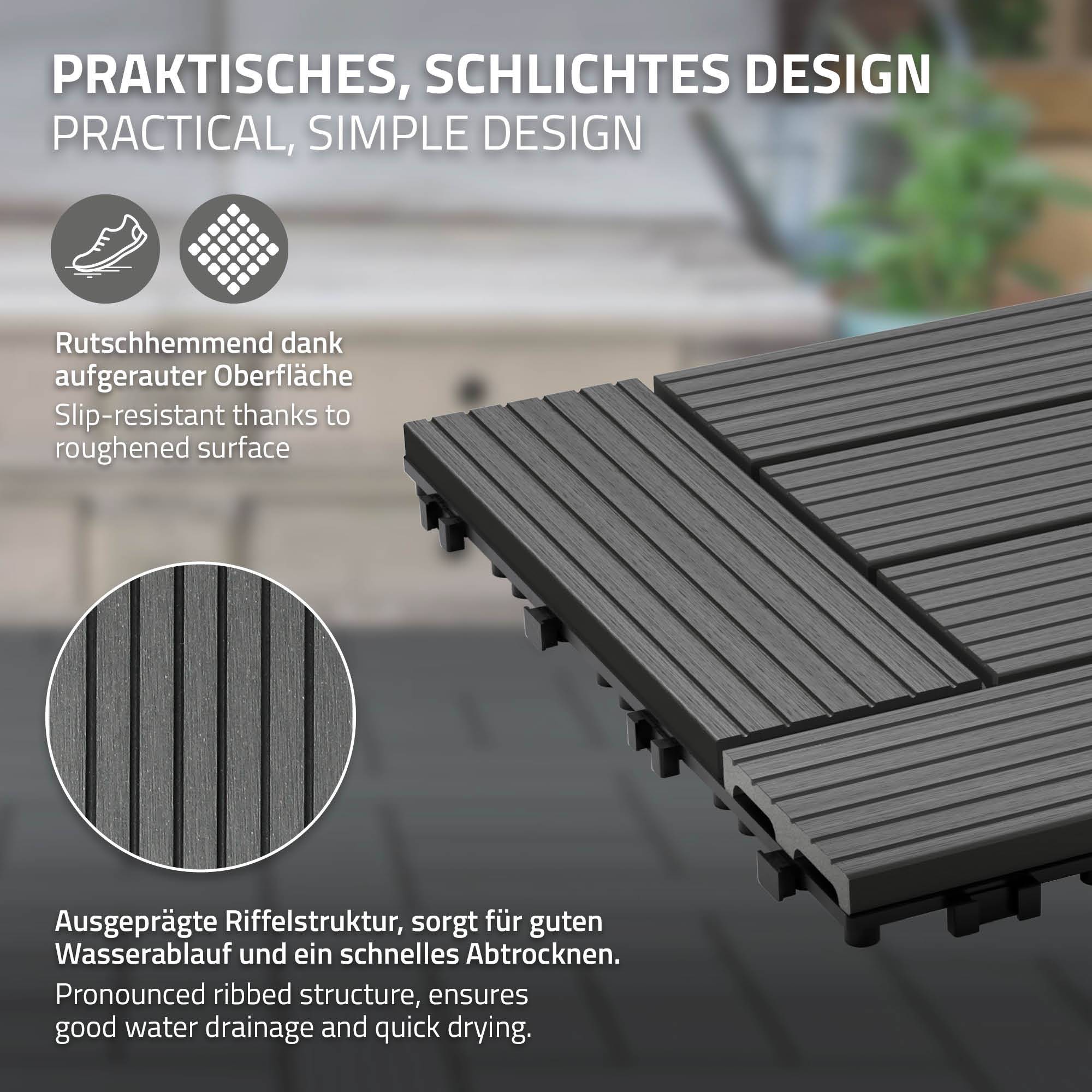 Ecd-Germany - Carreaux WPC de sol 30x30 cm 3 m² pour mosaïque anthracite - Imagen 4