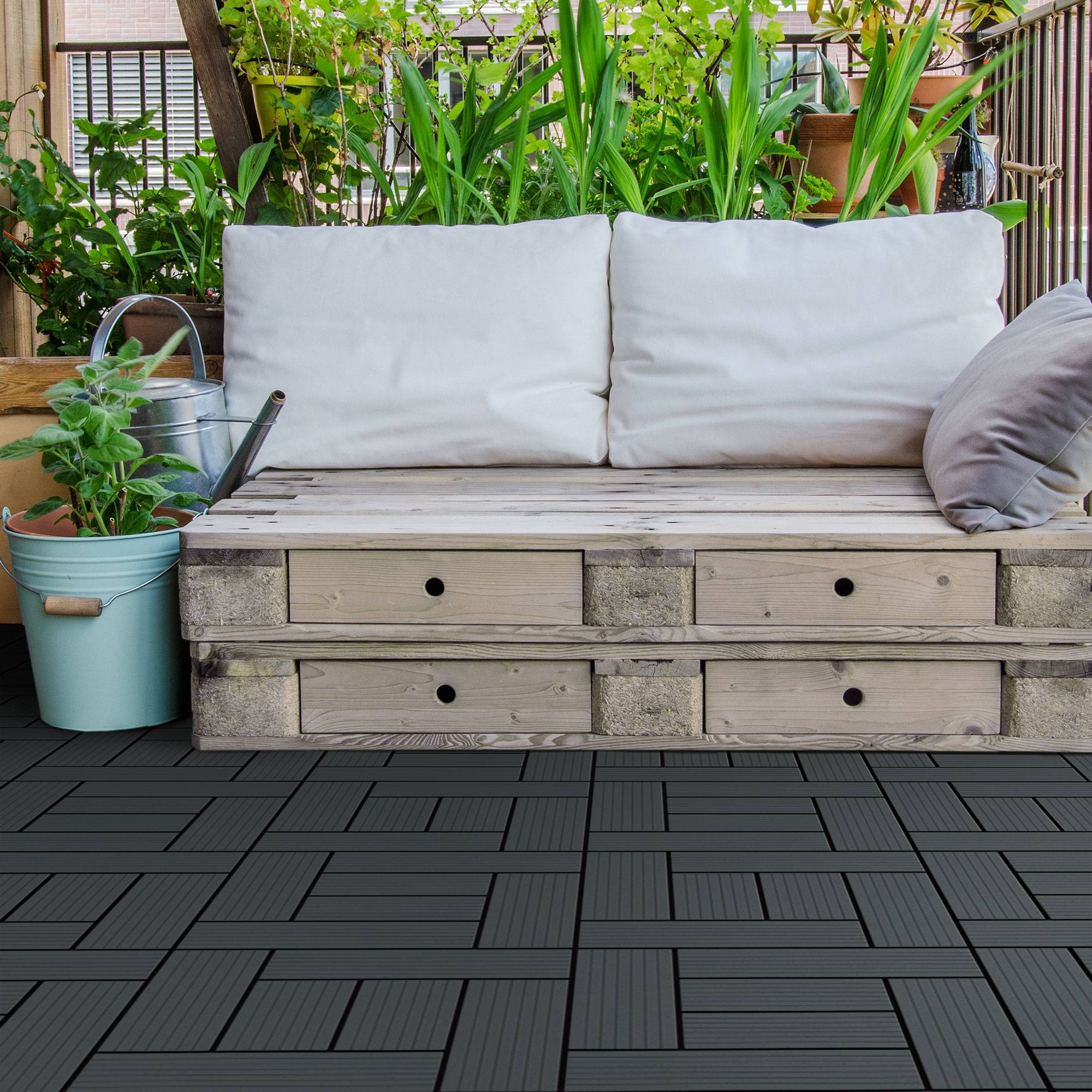 Ecd-Germany - Carreaux WPC de sol 30x30 cm 3 m² pour mosaïque anthracite - Imagen 1
