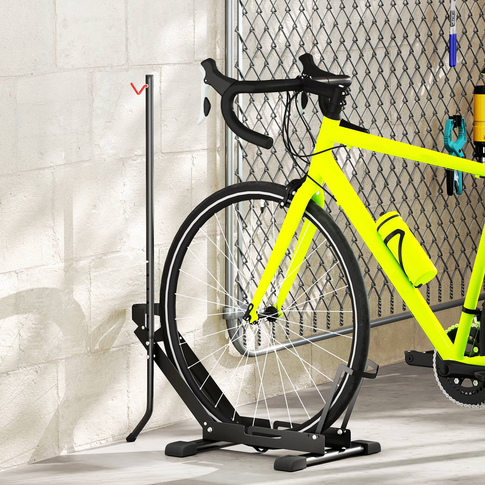 Support à vélo en acier, porte-vélos de sol pliable et portable pour la maison, le garage ou l'atelier, 75 x 41 x 71-81 cm, noir - Image 4