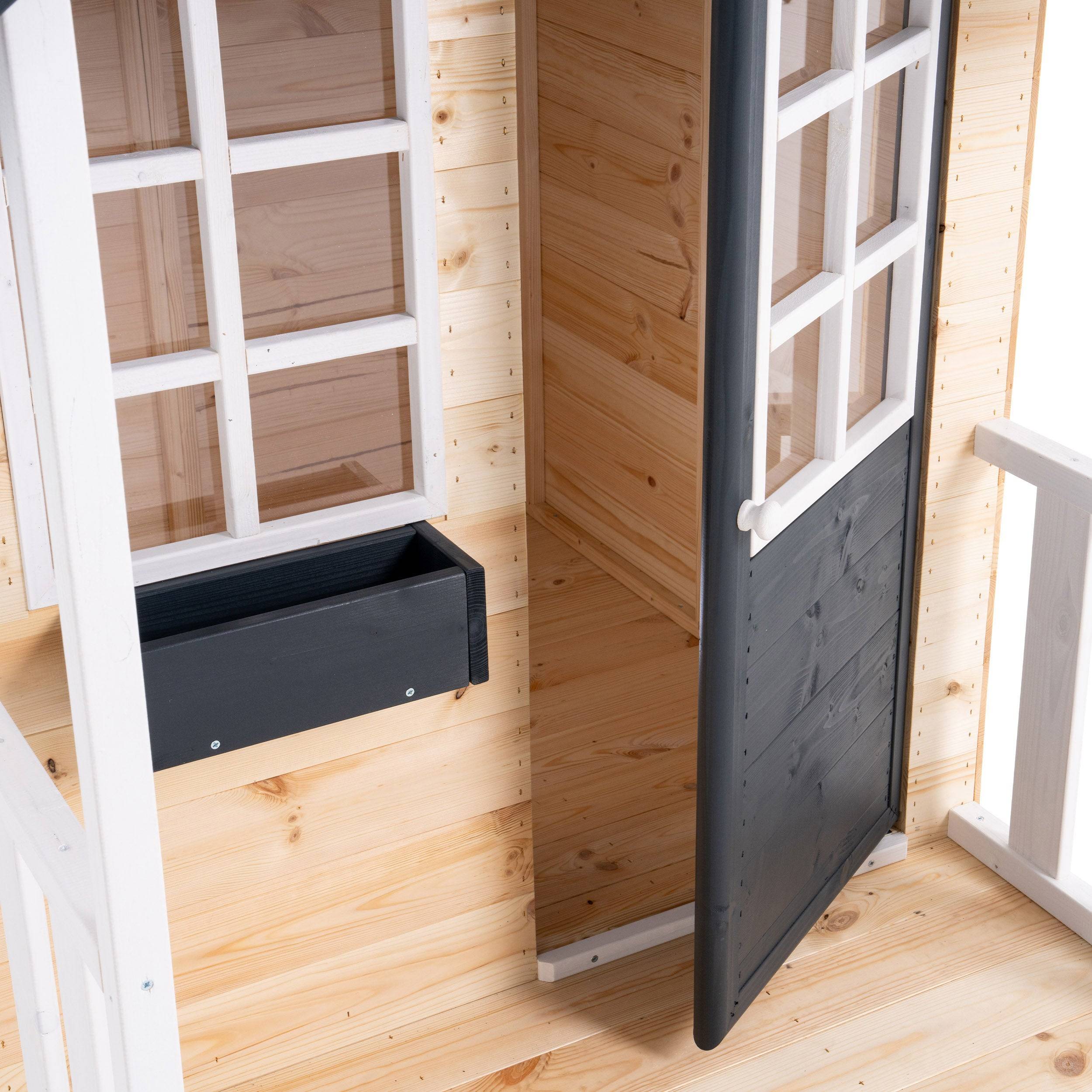 Maisonnette modulable sur pilotis avec balcon, glissière et deux balançoires JACINTHES en bois FSC® - Image 7