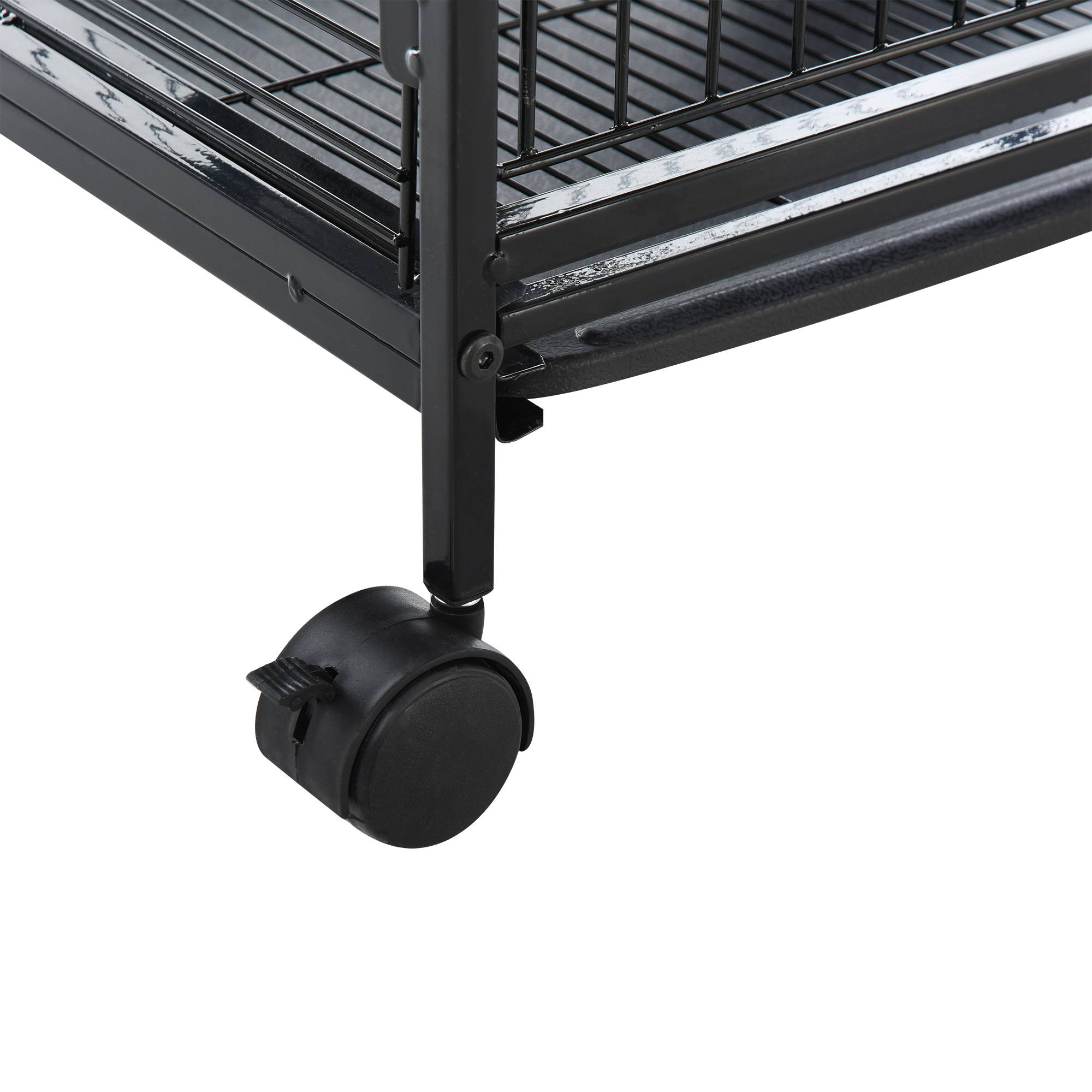 Pawhut - PawHut Cage pour Petits Animaux Roulante 3 Rampes 3 Plates-formes Plat et Bouteille d'Eau Bac Inférieur Amovible Acier PP Noire - Imagen 6