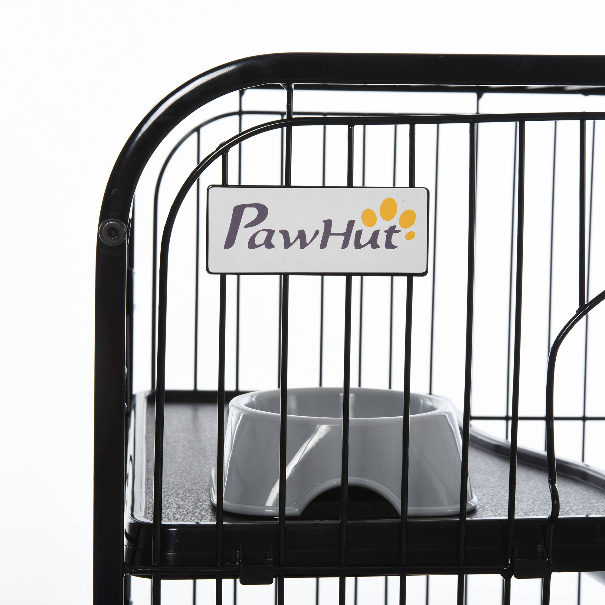 Pawhut - PawHut Cage pour Petits Animaux Roulante 3 Rampes 3 Plates-formes Plat et Bouteille d'Eau Bac Inférieur Amovible Acier PP Noire - Imagen 8