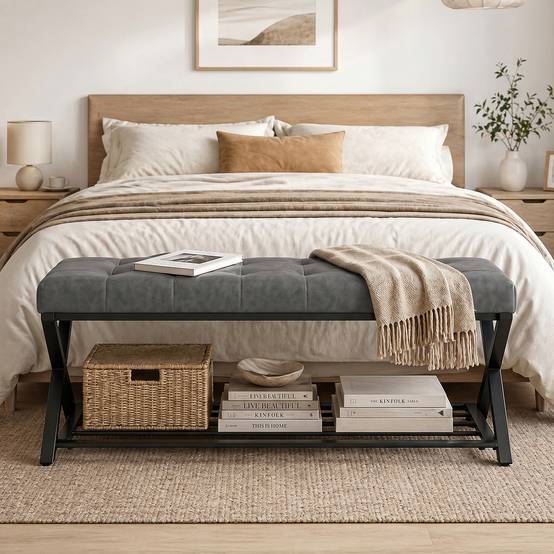 Banc d’entrée rembourré en similicuir 112x37x47 cm, capacité 220 kg, meuble à chaussures pour couloir, design moderne, gris foncé - Image 10