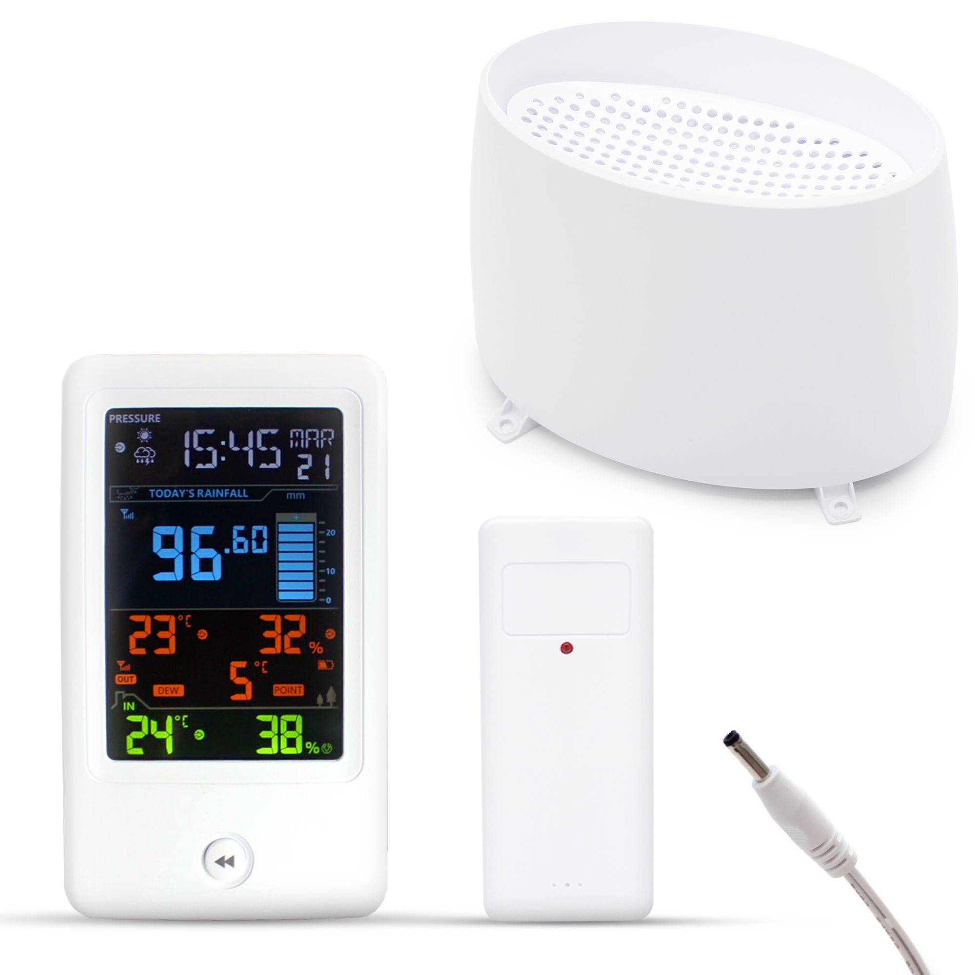Station Météo Intelligente Capteur Extérieur Écran LCD Ajustable Pluviomètre à Poser - Image 1