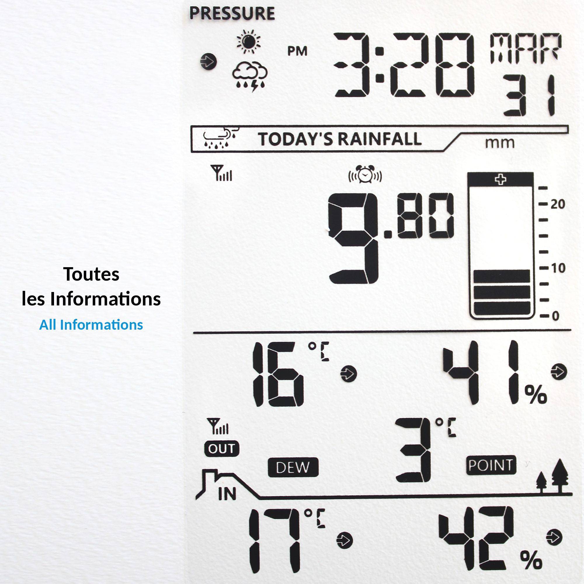 Station Météo Intelligente Capteur Extérieur Écran LCD Ajustable Pluviomètre à Poser - Image 7