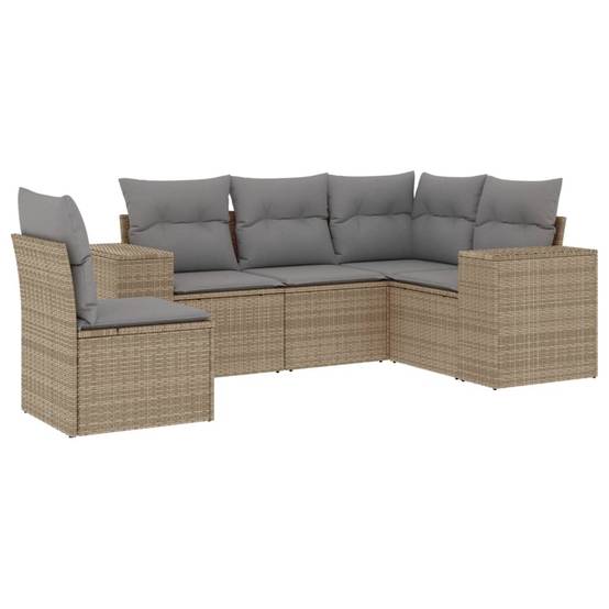 Salon de jardin 5 places beige modulable en poly rotin avec accoudoirs XL pour balcon Gris – ComfortXL Outdoor Living - Image 2