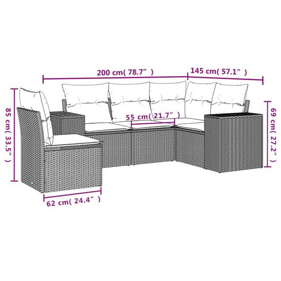 Salon de jardin 5 places beige modulable en poly rotin avec accoudoirs XL pour balcon Gris – ComfortXL Outdoor Living - Image 7