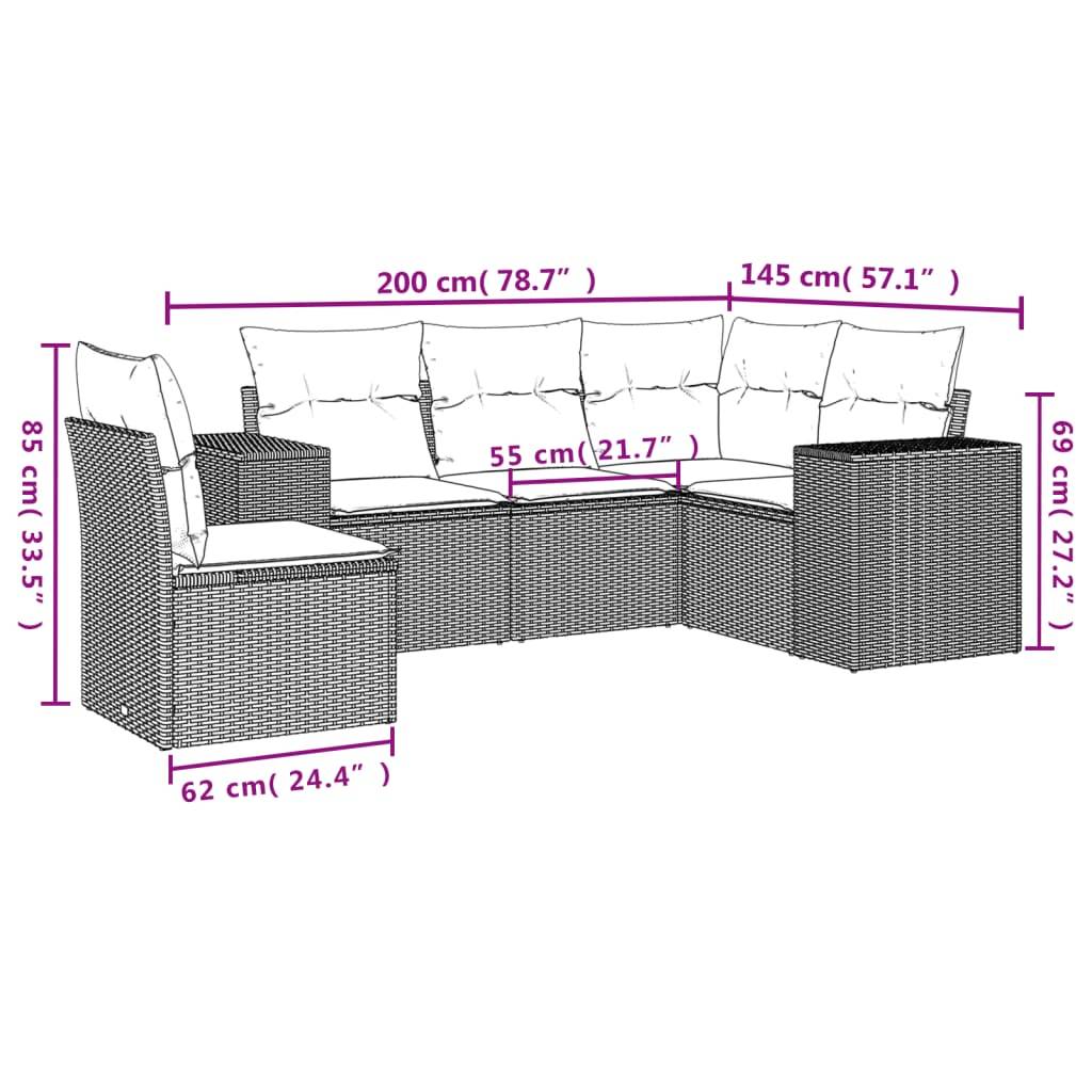Salon de jardin 5 places beige modulable en poly rotin avec accoudoirs XL pour balcon Gris – ComfortXL Outdoor Living - Image 7