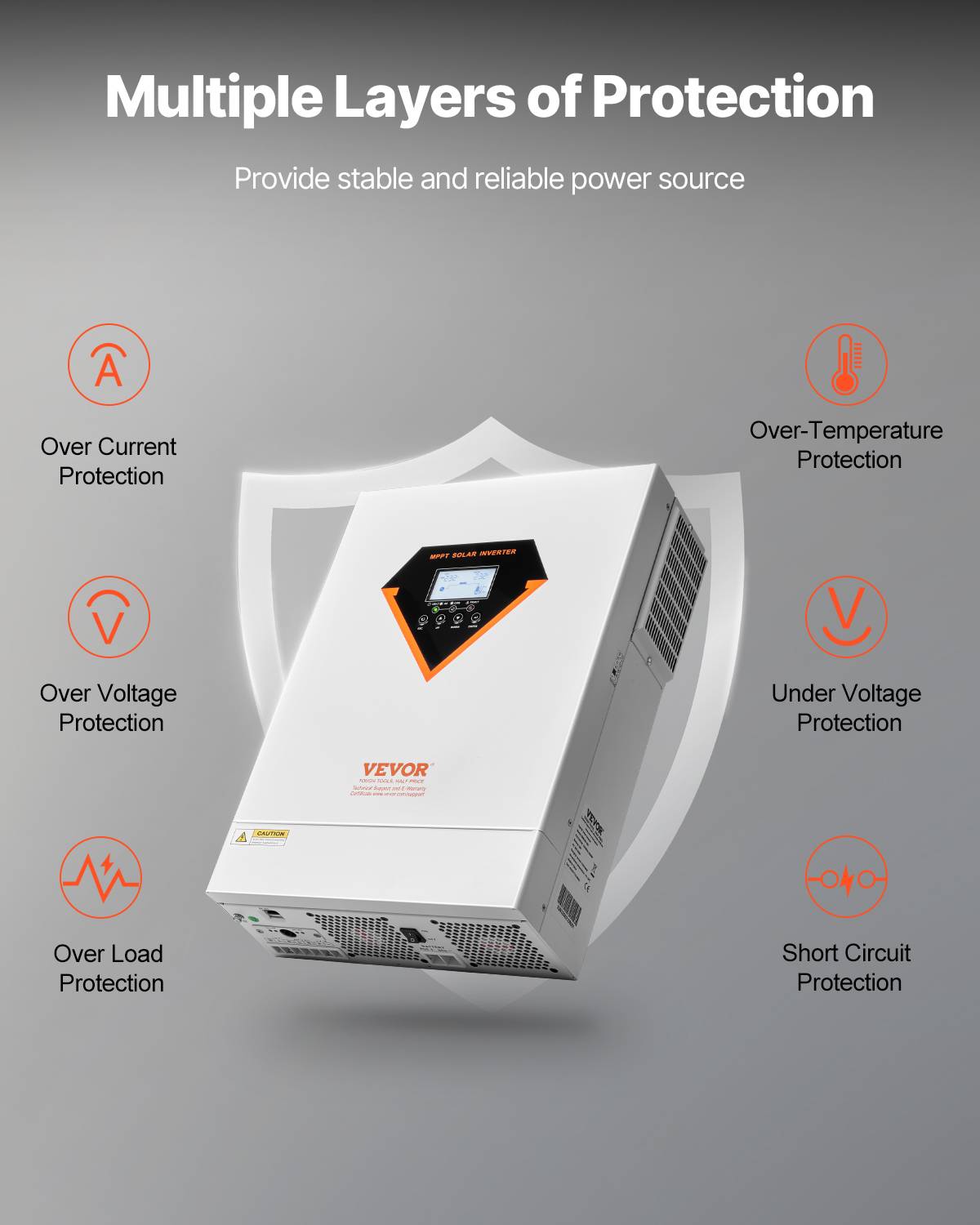 Vevor - VEVOR Onduleur solaire hybride 6000W, 48V->220/230V, contrôleur MPPT 120A intégré, hors réseau. - Image 6