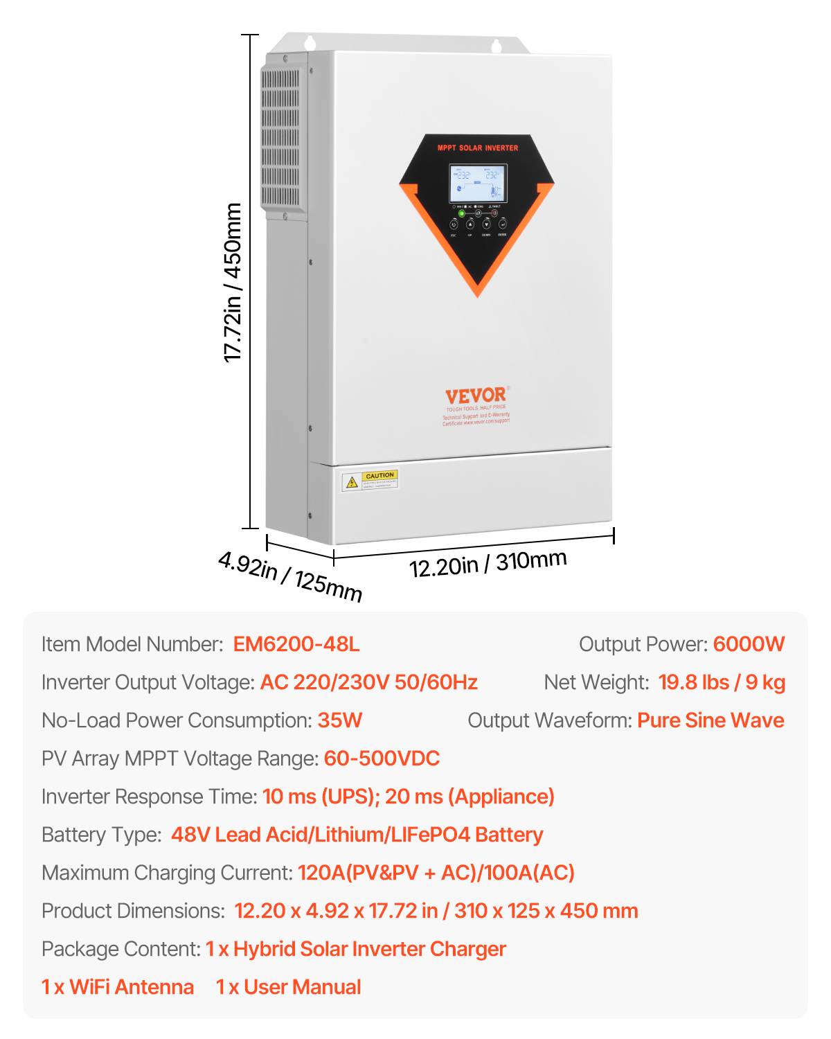 Vevor - VEVOR Onduleur solaire hybride 6000W, 48V->220/230V, contrôleur MPPT 120A intégré, hors réseau. - Image 7