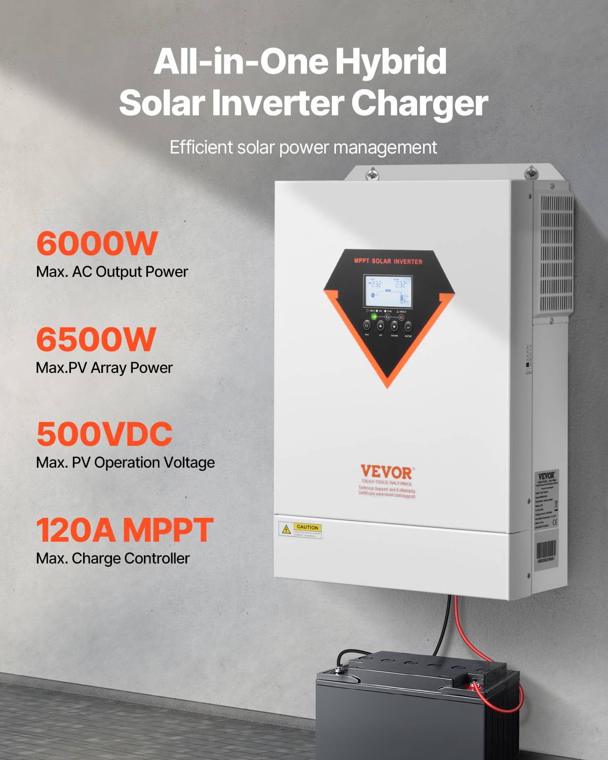 Vevor - VEVOR Onduleur solaire hybride 6000W, 48V->220/230V, contrôleur MPPT 120A intégré, hors réseau. - Image 2