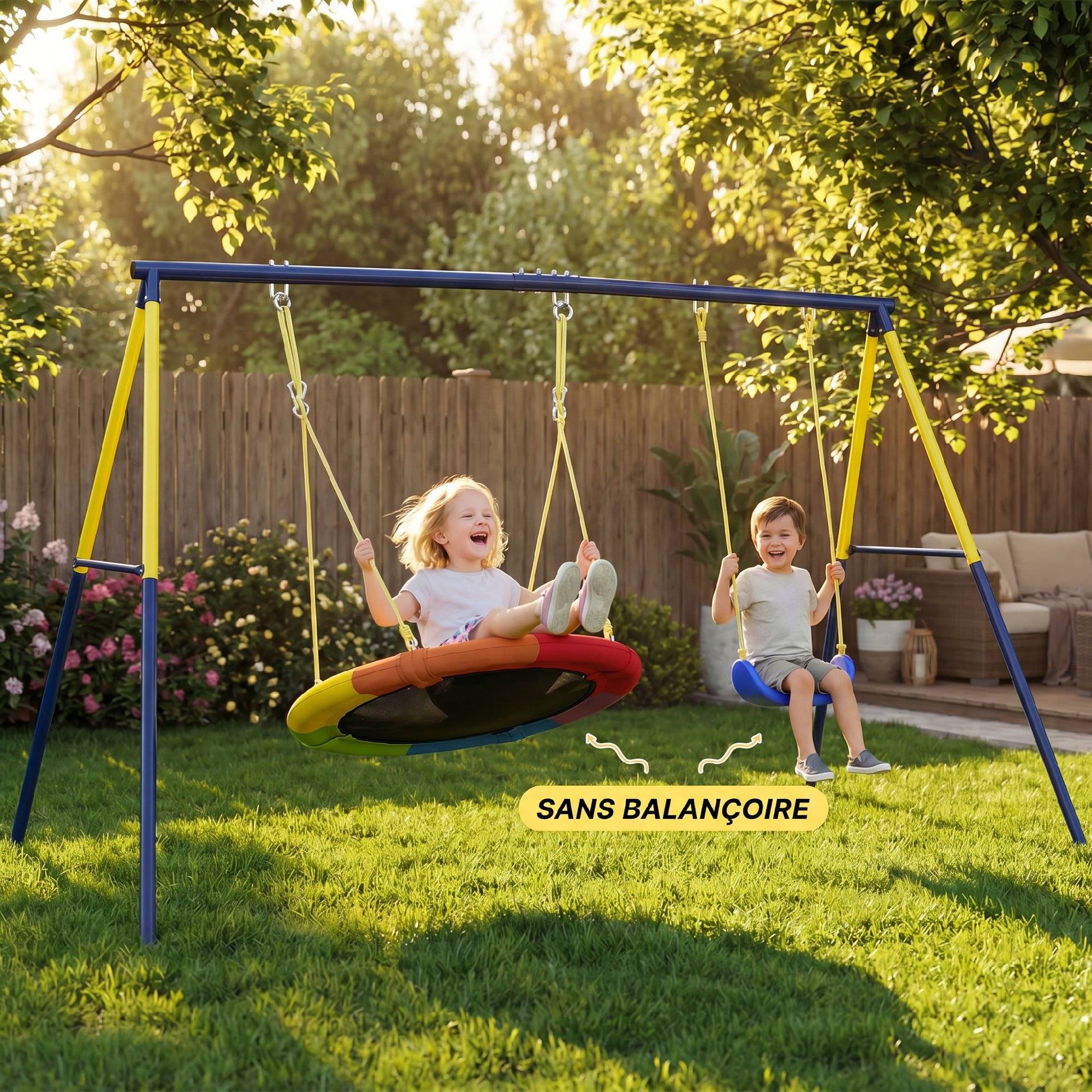 Balançoire portique pour enfant avec double balançoire cadre en acier, pour 3-8 ans, 260x160x178cm bleu - Image 3