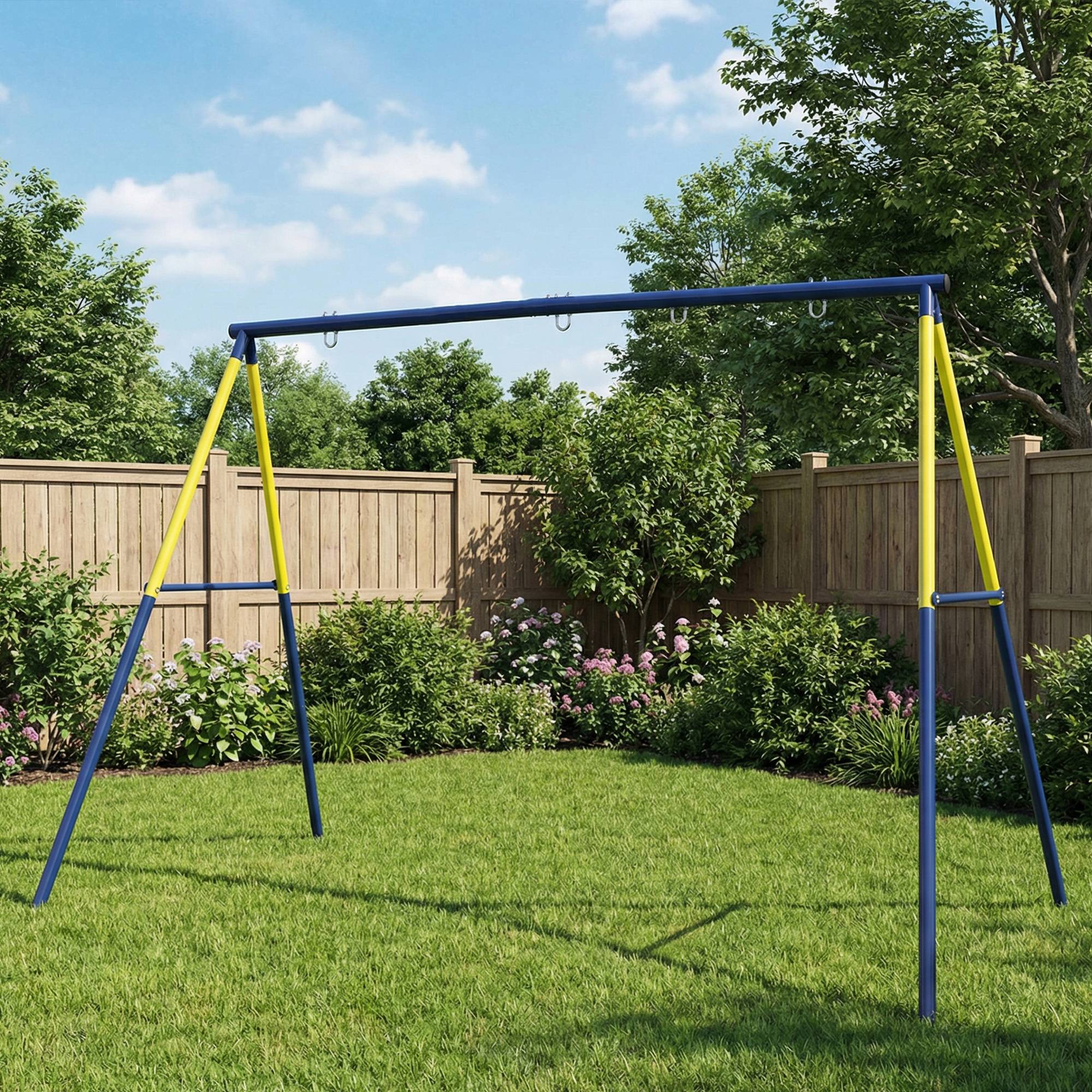 Balançoire portique pour enfant avec double balançoire cadre en acier, pour 3-8 ans, 260x160x178cm bleu - Image 10