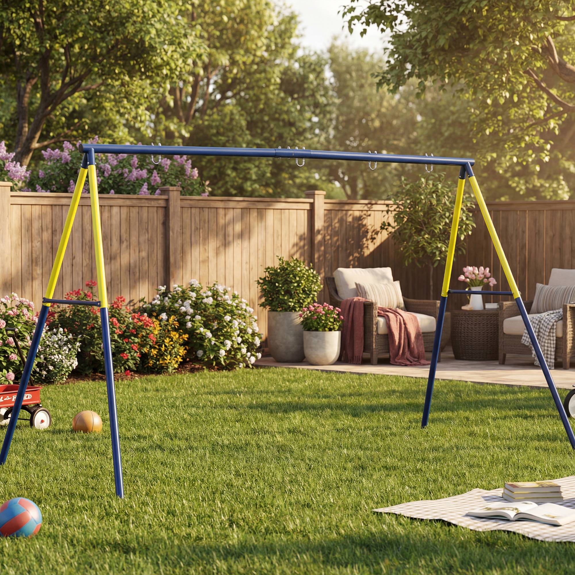 Balançoire portique pour enfant avec double balançoire cadre en acier, pour 3-8 ans, 260x160x178cm bleu - Image 4